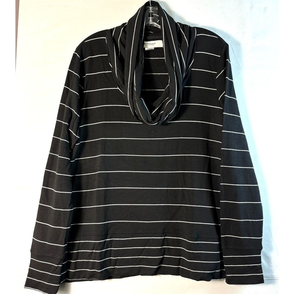workshop republic  clothing women cowl neck black/white strip long sleeve Large